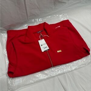 Figs Lunar New Year Red Golden Accent Scrub Vest